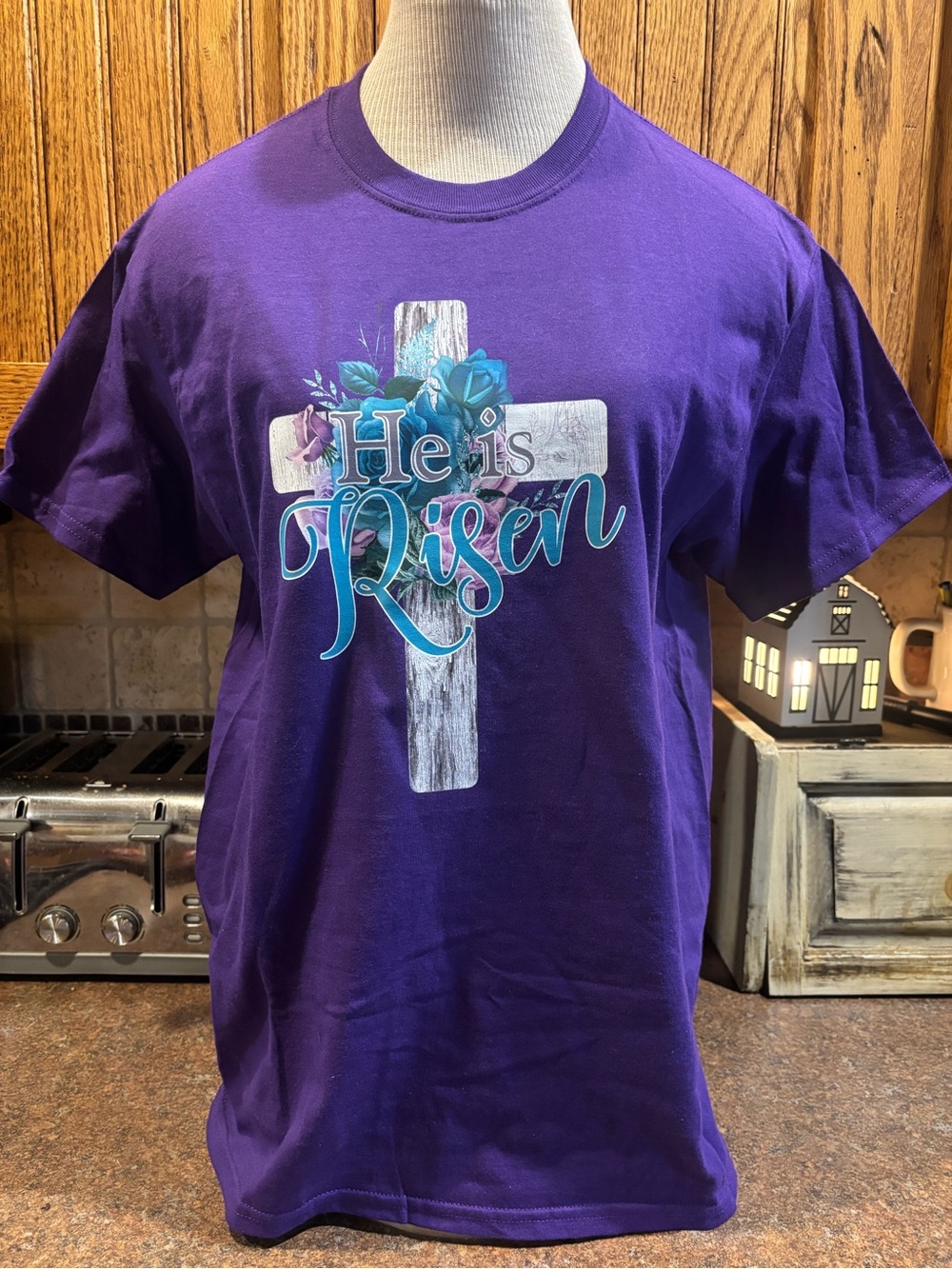 He is Risen Purple Graphic Tee - Faith-Inspired Shirt